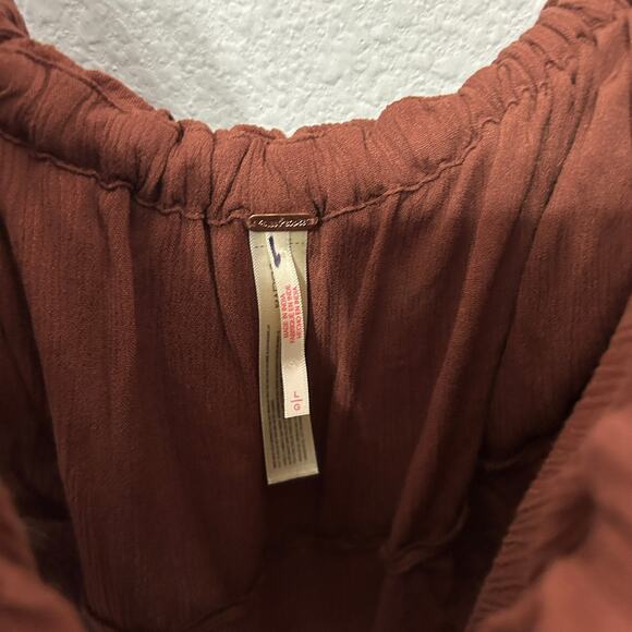NEW Free People Radiance Top Umber Brown Tie Ruffle Coquette Dainty Prarie Large - Picture 5 of 10